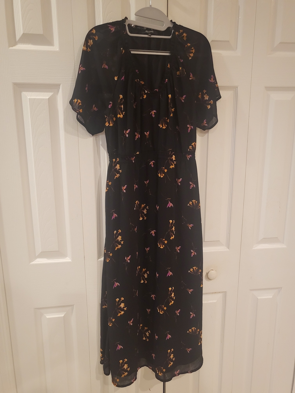 Madewell Georgette V-Neck Dolman Sleeve Freesia Floral Midi Dress M